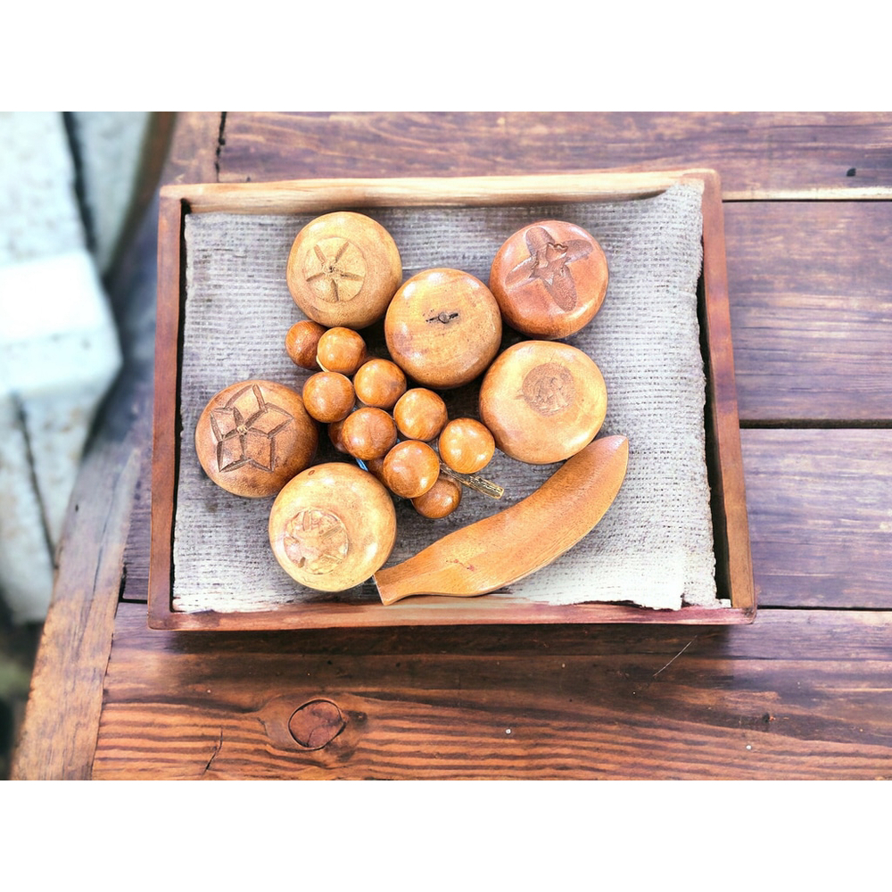 Carved Wooden Fruit Vintage BOHO Home Decor Gift Solid Wood Carved Vintage Fruit